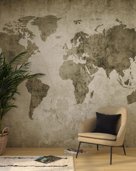 Papier peint marron carte du monde dans le style loft