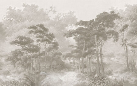 Papier peint forêt buissonnante vintage dans des couleurs sombres