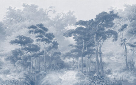 Papier peint forêt buissonnante vintage dans des couleurs sombres