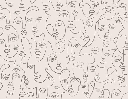 Papier peint art linéaire à partir de visages