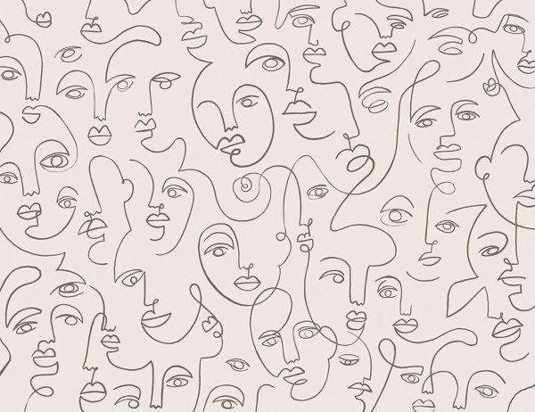 Papier peint art linéaire à partir de visages