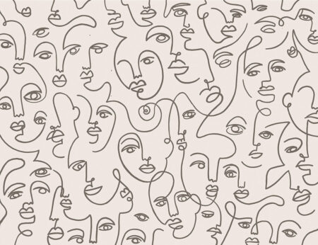 Papier peint art linéaire à partir de visages