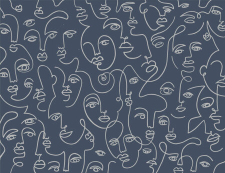 Papier peint art linéaire à partir de visages