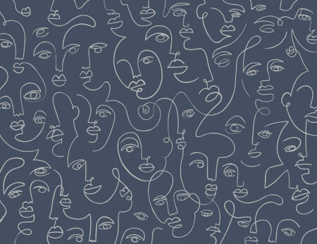 Papier peint art linéaire à partir de visages