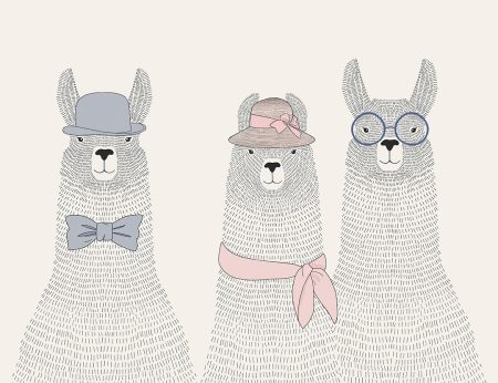 Papier peint graphique de lamas en chapeaux et lunettes
