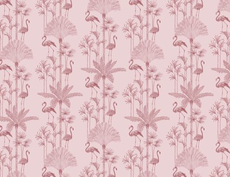 Papier peint à motif de feuilles de palmier et de flamants roses