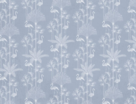 Papier peint à motif de feuilles de palmier et de flamants roses