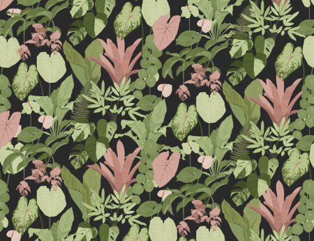 Papier peint à motif de feuilles tropicales sombres