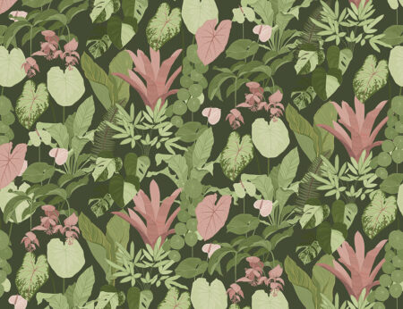 Papier peint à motif de feuilles tropicales sombres