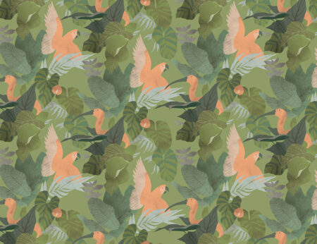 Papier peint feuilles tropicales et perroquets lumineux