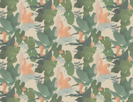 Papier peint feuilles tropicales et perroquets lumineux
