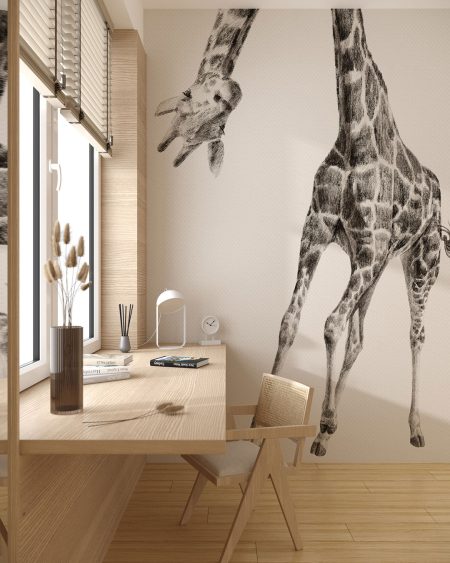 Papier peint girafe baissant la tête