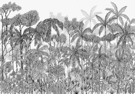 Papier peint graphique de palmiers et de feuilles tropicales