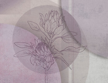 Papier peint fleur Proteus dans un style linéaire avec un fond géométrique