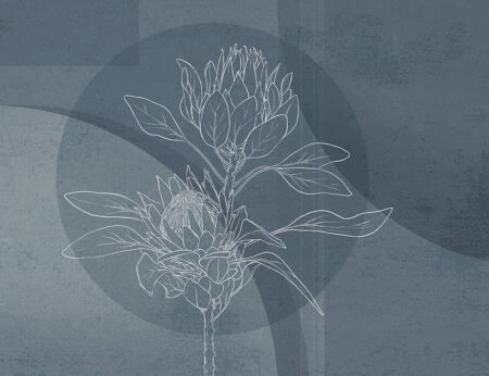 Papier peint fleur Proteus dans un style linéaire avec un fond géométrique