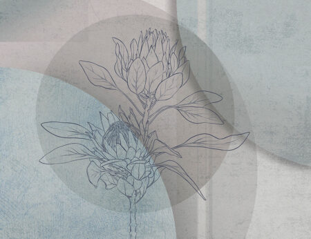 Papier peint fleur Proteus dans un style linéaire avec un fond géométrique