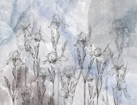 Papier peint fleurs linéaires iris avec marbre