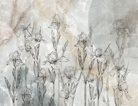 Papier peint fleurs linéaires iris avec marbre