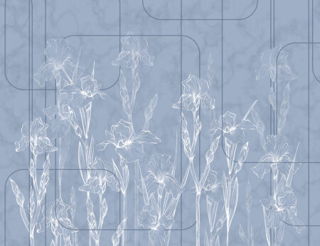 Papier peint fleurs linéaires iris aux lignes géométriques