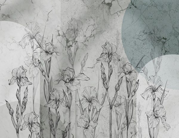 Papiers peints fleurs linéaires iris avec marbre et géométrie
