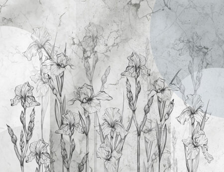 Papiers peints fleurs linéaires iris avec marbre et géométrie