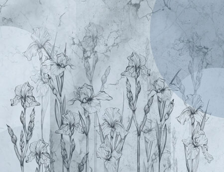 Papiers peints fleurs linéaires iris avec marbre et géométrie