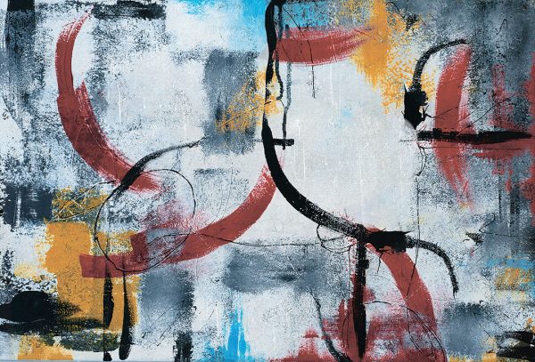 Abstraction de papier peint dans le style grunge avec des couleurs rouges, jaunes et bleues