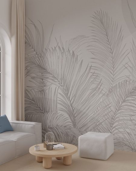 Papier peint feuilles de palmier graphiques avec des formes géométriques