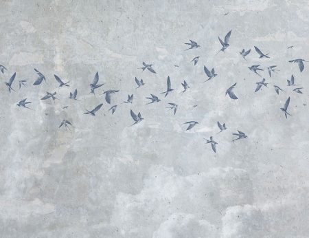 Papier peint oiseaux délicats sur un fond texturé gris
