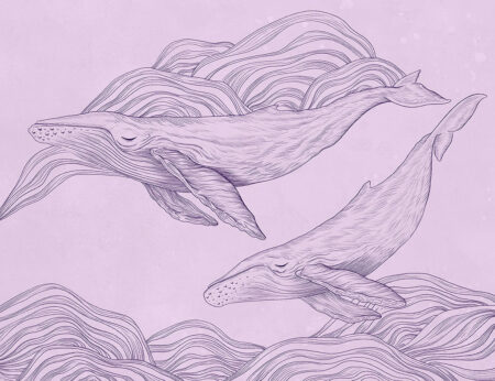 Papier peint baleines délicates linéaires sur fond sombre