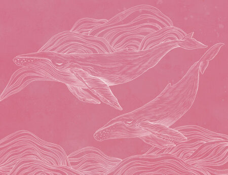 Papier peint baleines délicates linéaires sur fond sombre