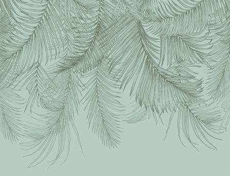 Papier peint suspendu à de délicates feuilles de palmier graphiques