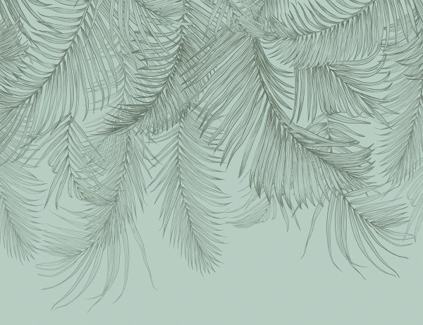 Papier peint suspendu à de délicates feuilles de palmier graphiques