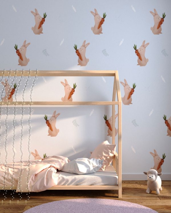 Papier peint motif lapins aux carottes