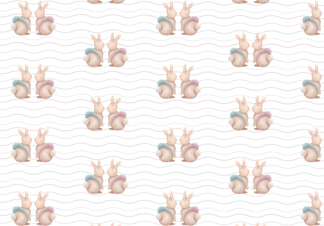 Papier peint à motifs lapins en tutus