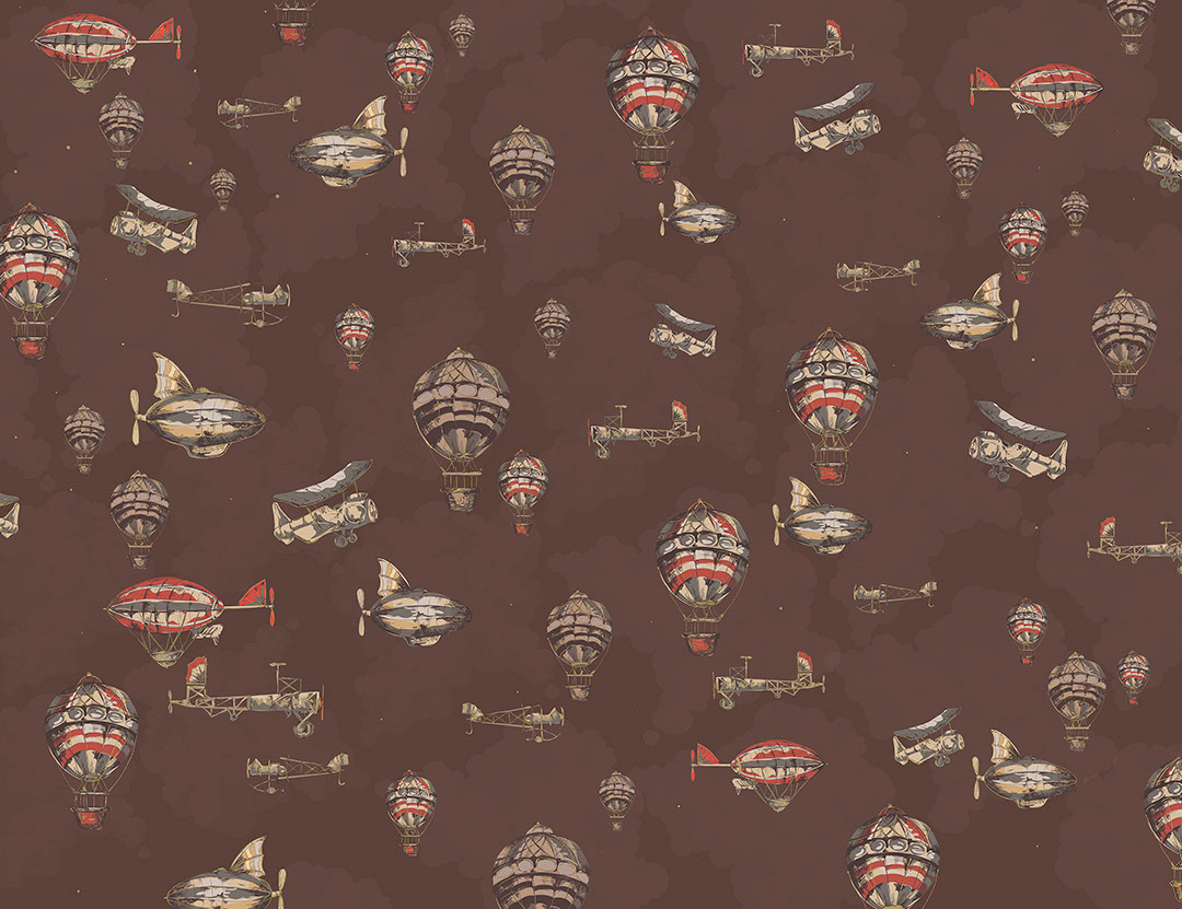 Papier peint à motifs ballons à air vintage et dirigeable