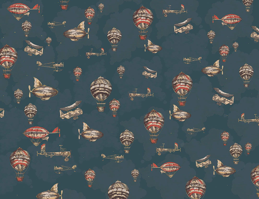 Papier peint à motifs ballons à air vintage et dirigeable