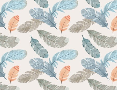 Plumes bleues dans le papier peint de style boho