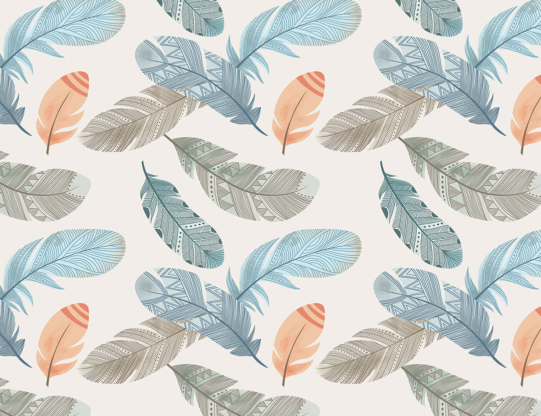 Plumes bleues dans le papier peint de style boho