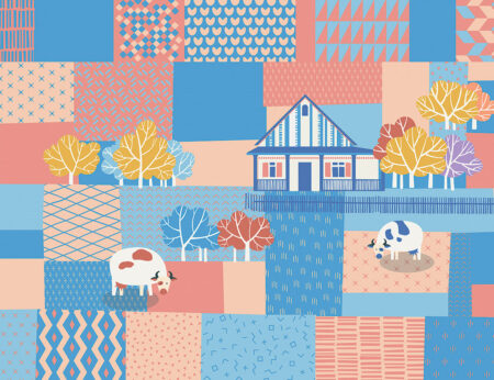 Maison animée avec papier peint vaches