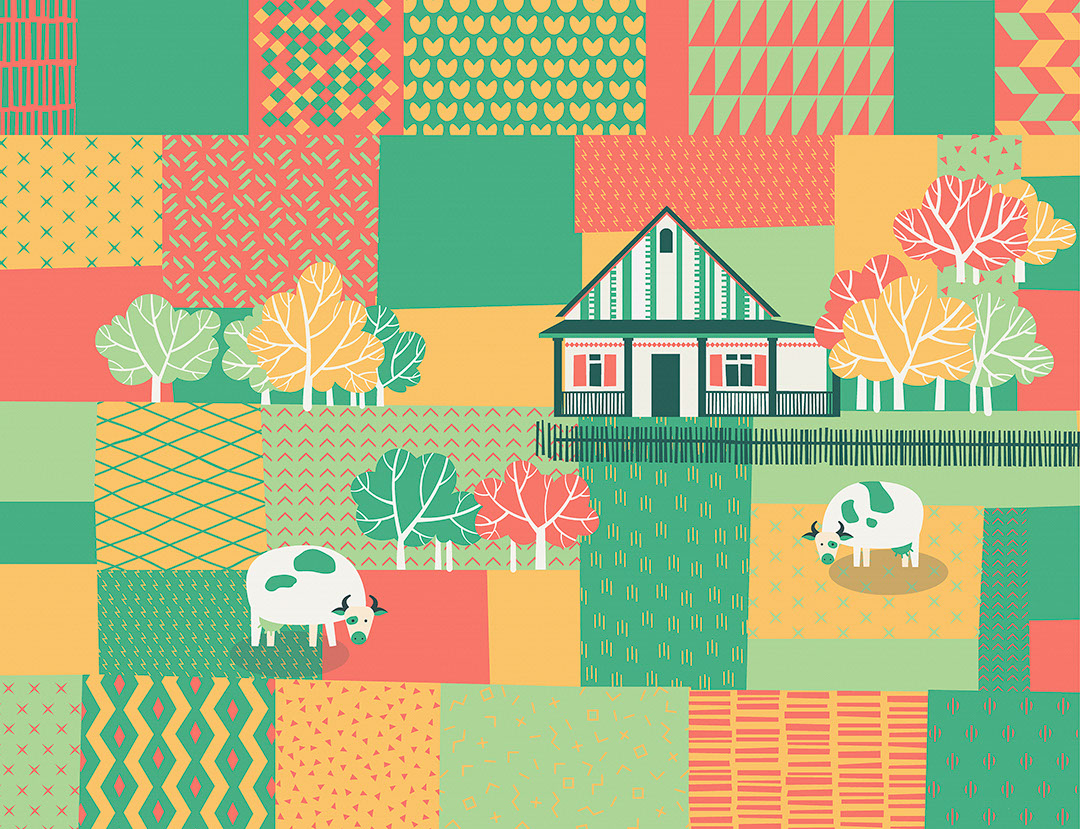 Maison animée avec papier peint vaches