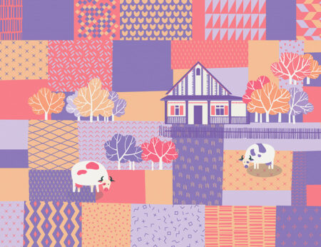 Maison animée avec papier peint vaches