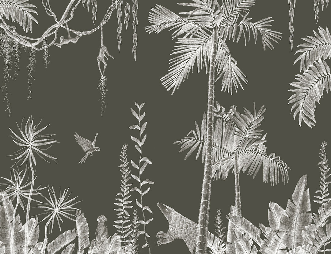 Papier peint palmiers, oiseaux et animaux tropicaux