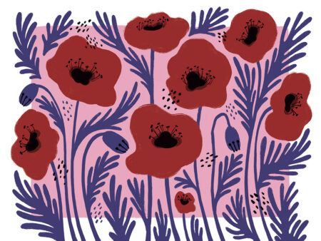 Fleurs lumineuses illustrées avec papier peint à fond asymétrique