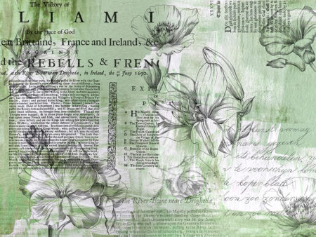 Papier peint fleurs linéaires minimalistes avec texte vintage