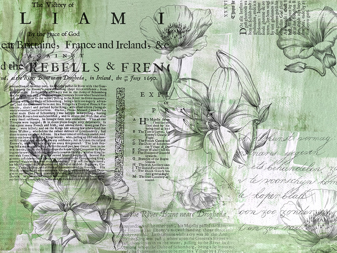 Papier peint fleurs linéaires minimalistes avec texte vintage