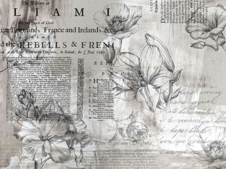 Papier peint fleurs linéaires minimalistes avec texte vintage