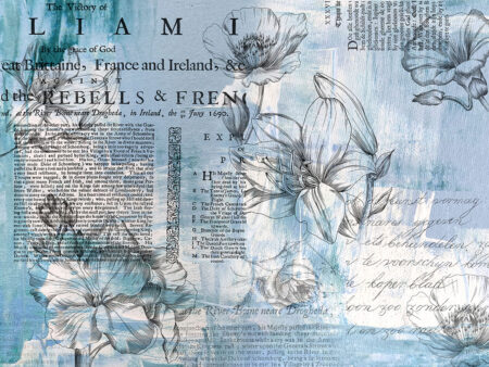 Papier peint fleurs linéaires minimalistes avec texte vintage