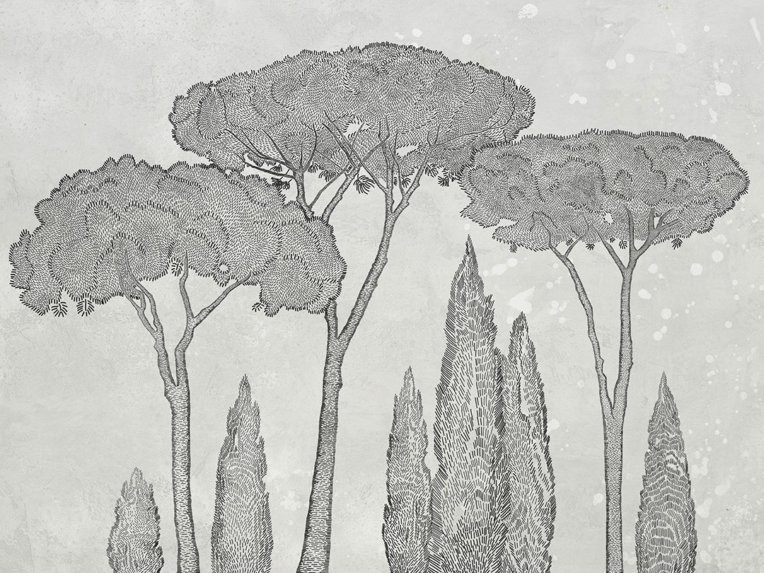 Papier peint cyprès italiens et pins parasols
