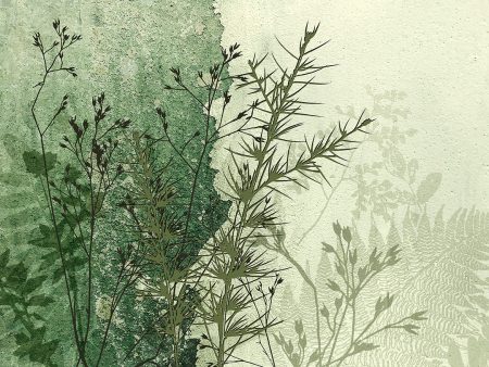 Papier peint asymétrique avec des branches de plantes et de fleurs